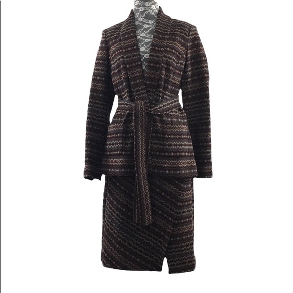 Doncaster Brown Blue Chevron Knit Blazer Jacket Skirt Set Womens‎ 2 4 - Picture 1 of 15